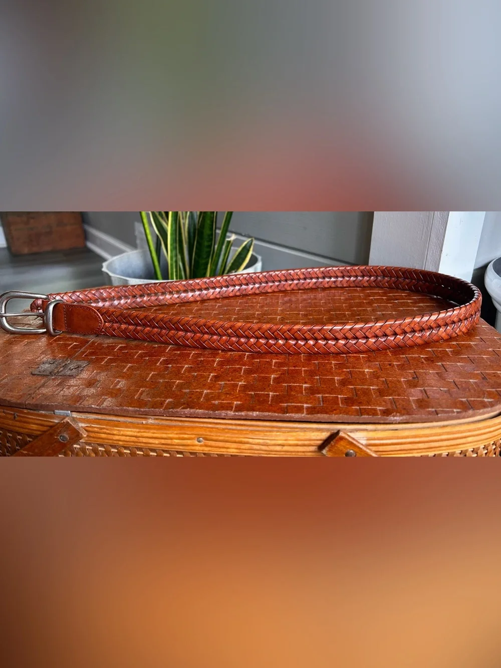 Vintage Coach 5922 Men’s 36 Tan Braided Leather Solid Brass Belt Old Money